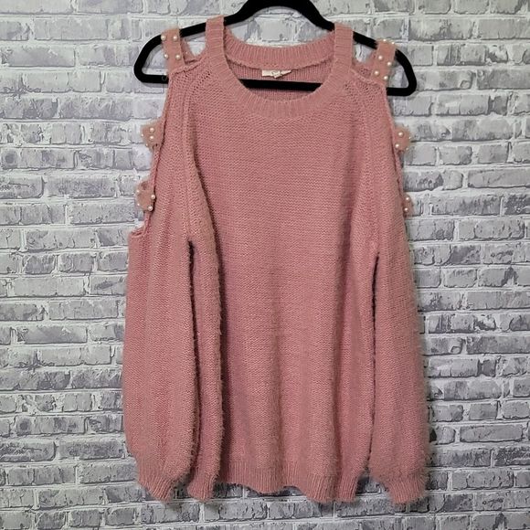 easel Sweaters - Easel Pink Pearl Ladder Sleeve Soft Pinky Slouchy Sweater
